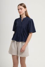 KEIYA BUTTONDOWN LACE TRIM MUSLIN TOP