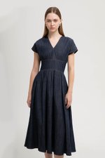 LIANA EMPIRE WAIST DENIM MIDI DRESS