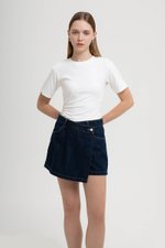 RHODE MID RISE ASYMMETRIC DENIM SKORT