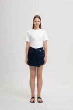 RHODE MID RISE ASYMMETRIC DENIM SKORT