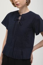 KARISSA PLEATED FLUTTER SLEEVE TOP