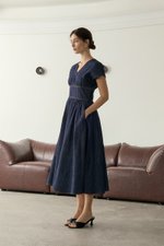 LIANA EMPIRE WAIST DENIM MIDI DRESS