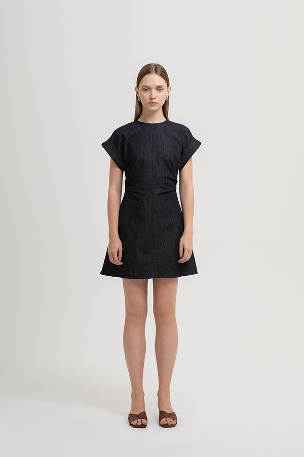 KRISTINA RUCHED DENIM DRESS