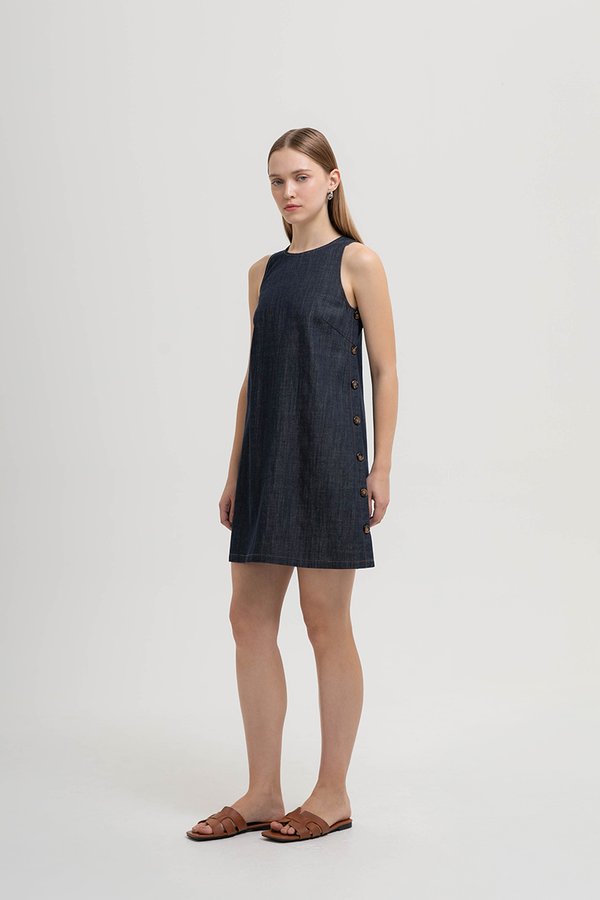 CLARA DENIM SHIFT DRESS W BUTTONS