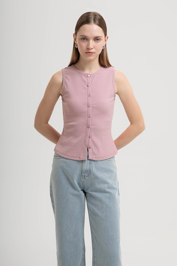 CLAIRE BUTTONDOWN RIBBED TANK TOP