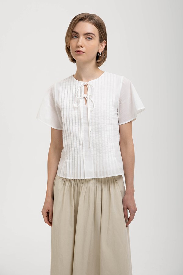 KARISSA PLEATED FLUTTER SLEEVE TOP