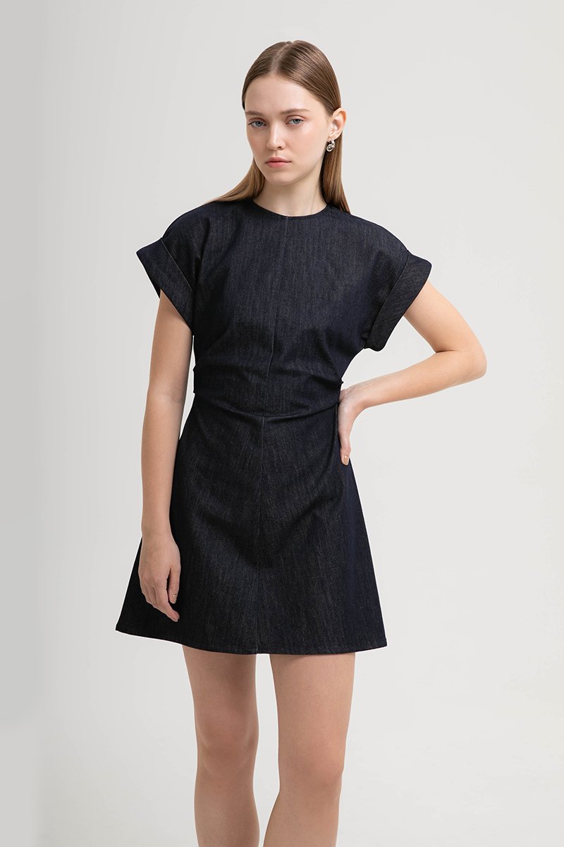KRISTINA RUCHED DENIM DRESS