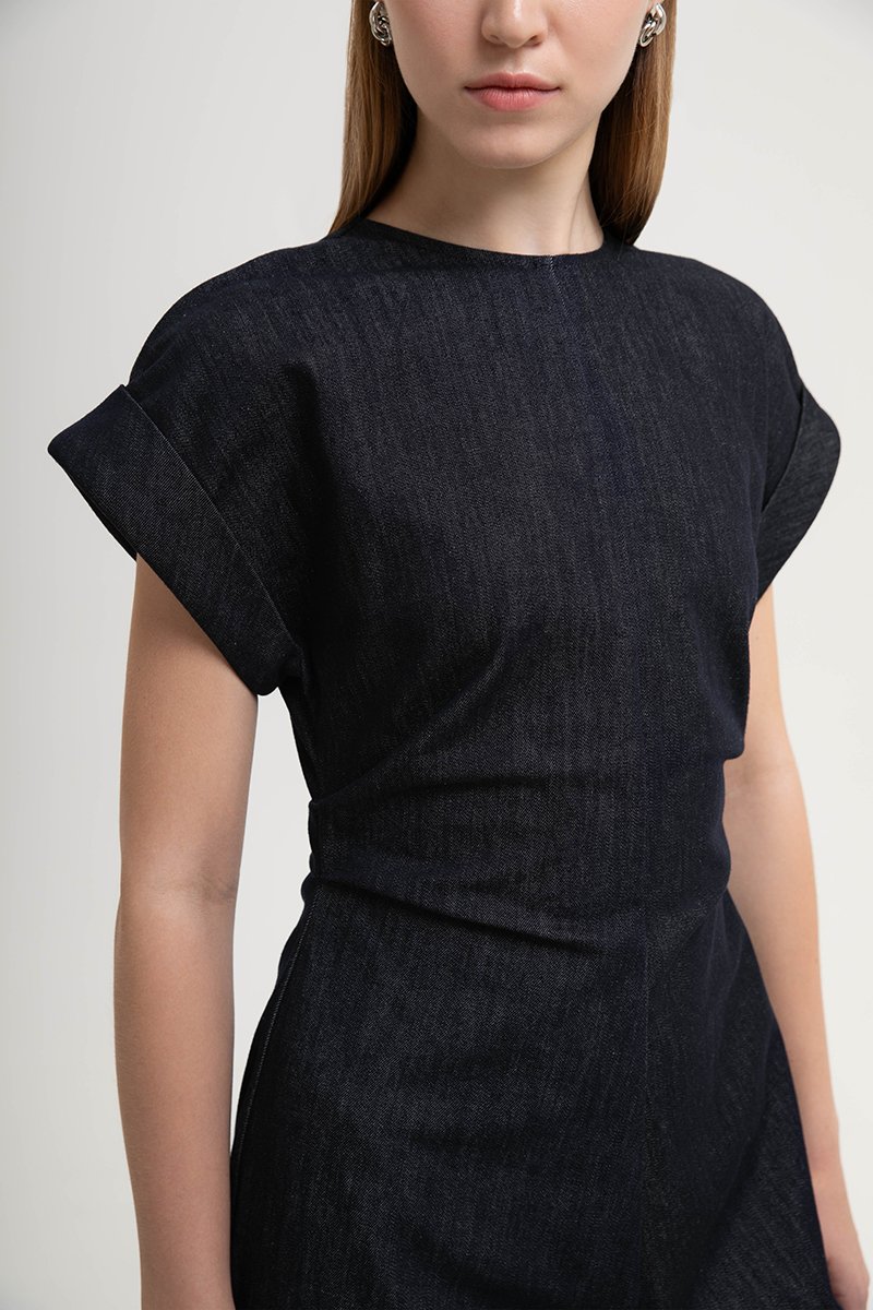 KRISTINA RUCHED DENIM DRESS