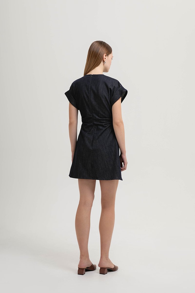 KRISTINA RUCHED DENIM DRESS