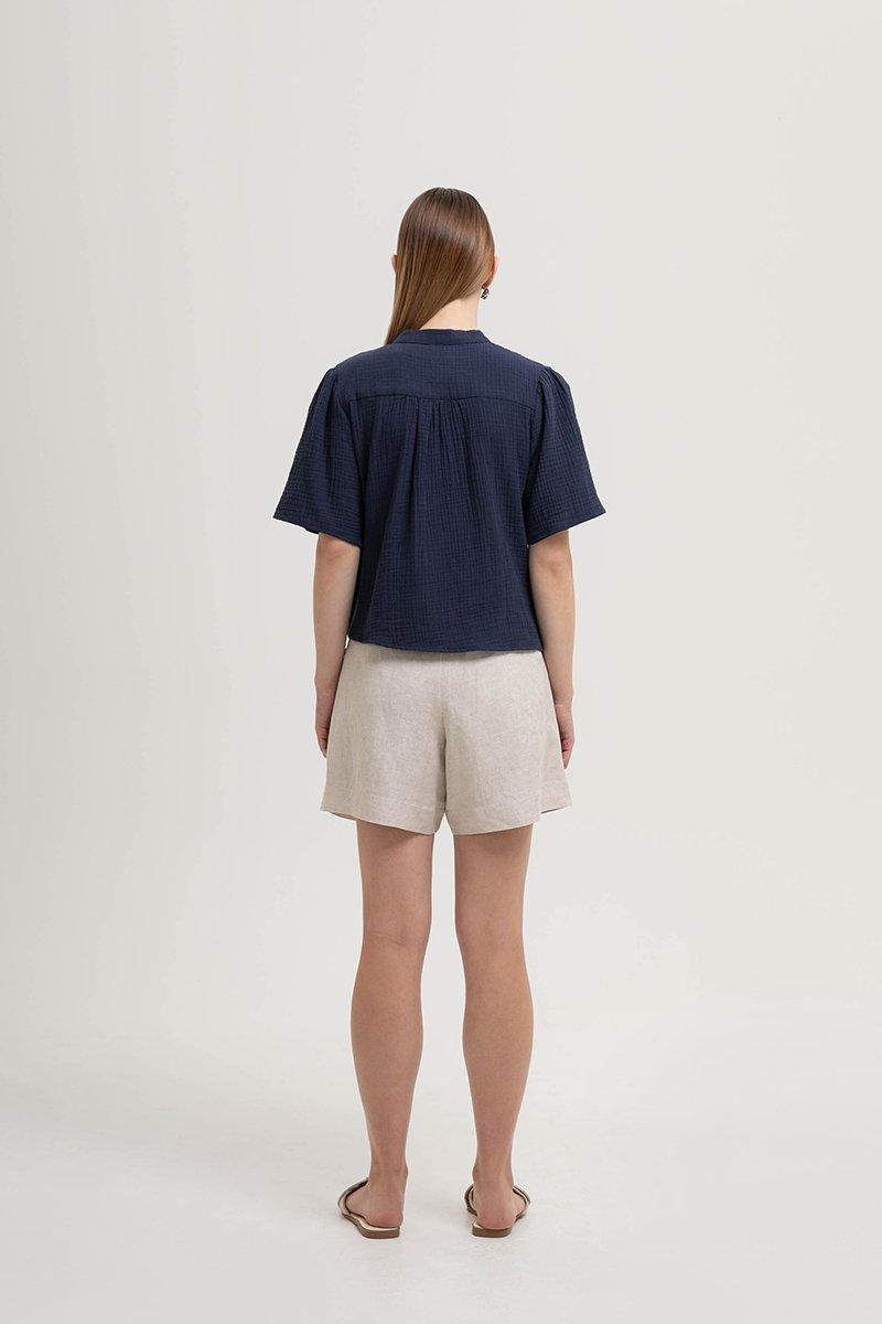 KEIYA BUTTONDOWN LACE TRIM MUSLIN TOP