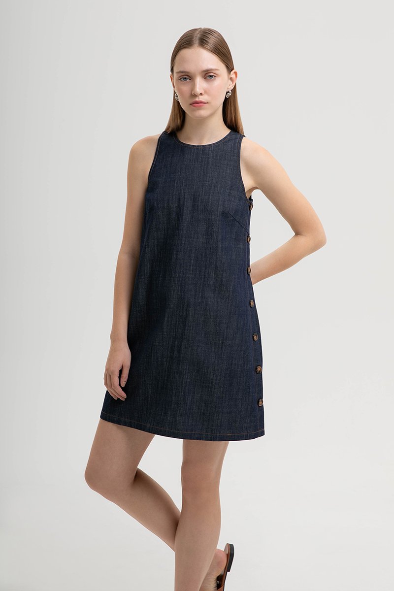 CLARA DENIM SHIFT DRESS W BUTTONS