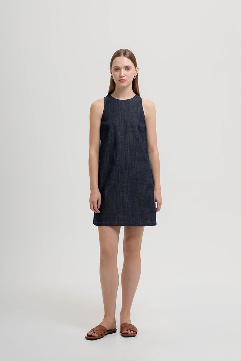 CLARA DENIM SHIFT DRESS W BUTTONS