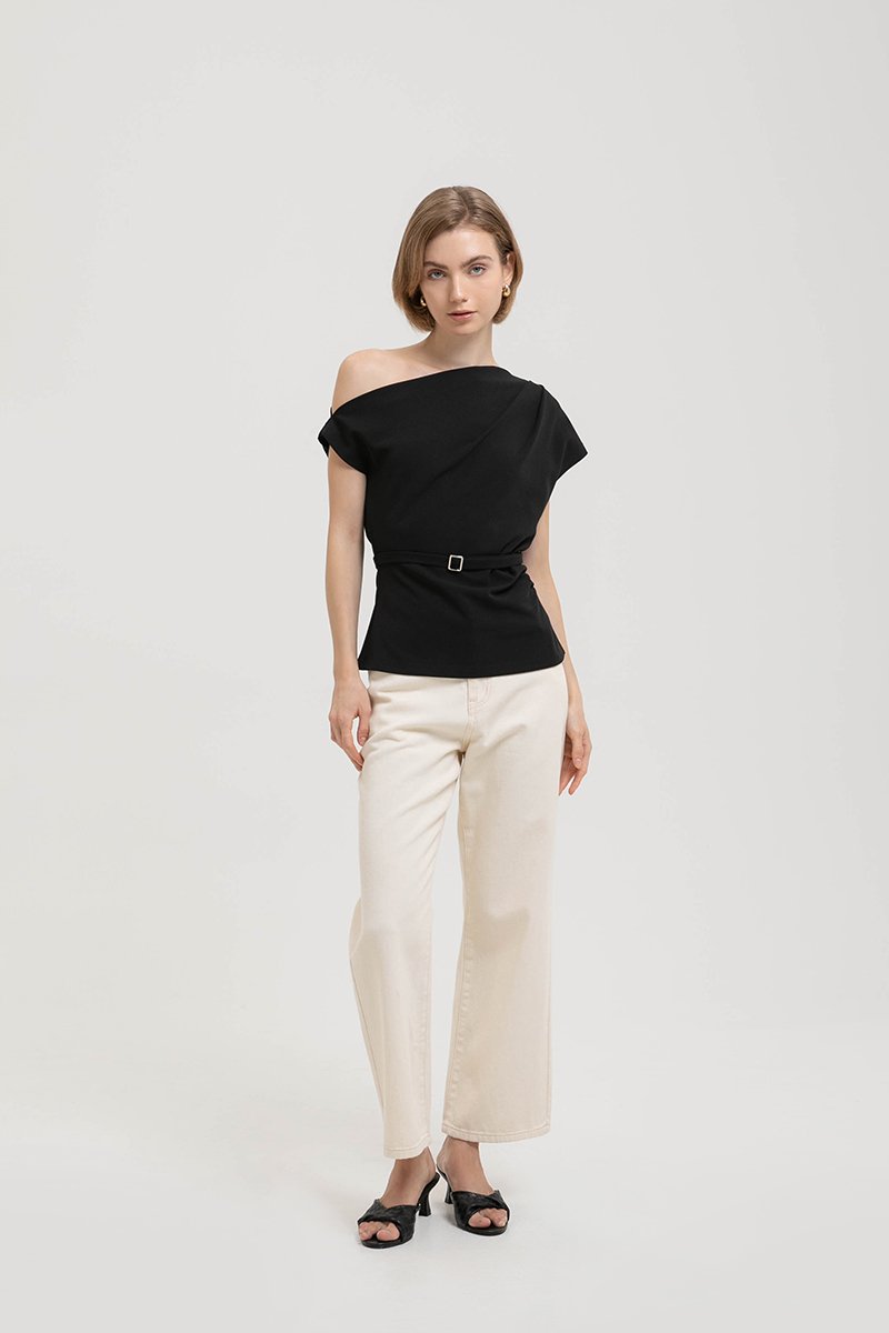 *BACKORDER 5* AMIRA ASYMMETRIC OFF SHOULDER TOP W BELT