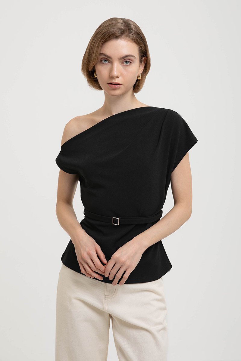 *BACKORDER 5* AMIRA ASYMMETRIC OFF SHOULDER TOP W BELT