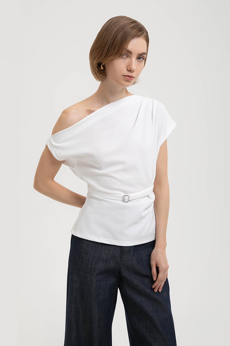 *BACKORDER 5* AMIRA ASYMMETRIC OFF SHOULDER TOP W BELT