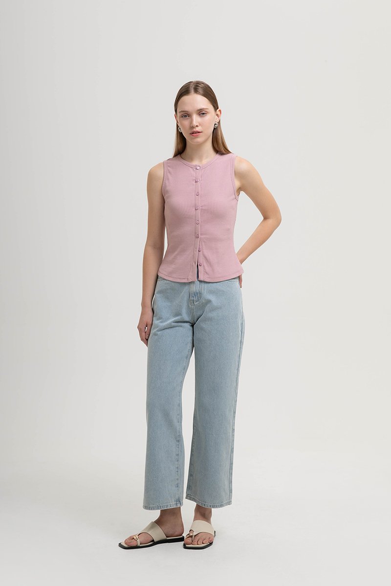 CLAIRE BUTTONDOWN RIBBED TANK TOP