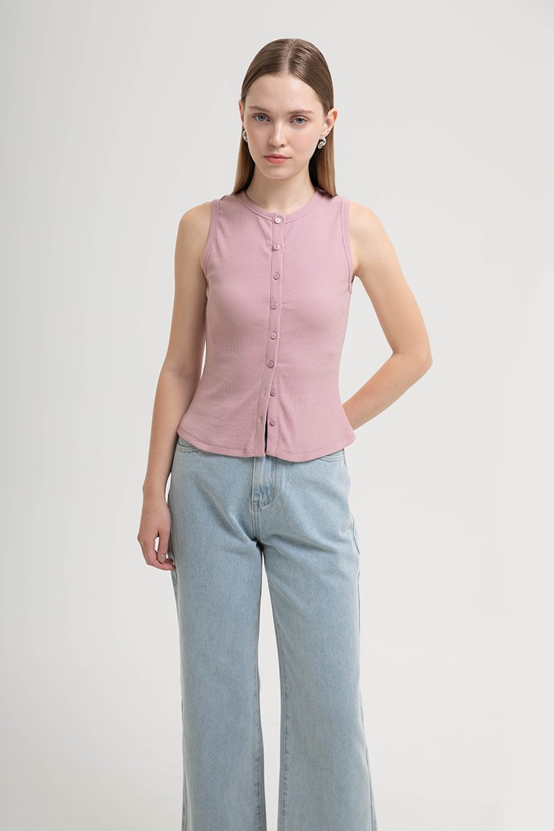 CLAIRE BUTTONDOWN RIBBED TANK TOP