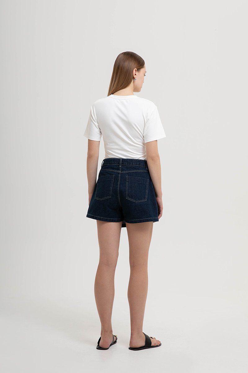 RHODE MID RISE ASYMMETRIC DENIM SKORT
