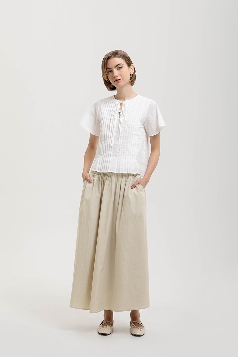 KARISSA PLEATED FLUTTER SLEEVE TOP