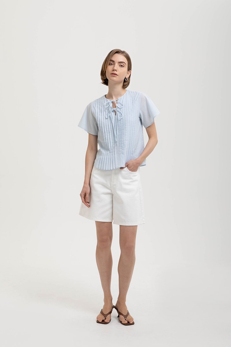 KARISSA PLEATED FLUTTER SLEEVE TOP