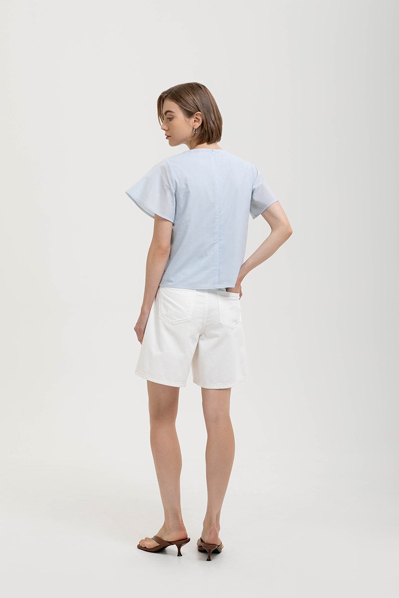 KARISSA PLEATED FLUTTER SLEEVE TOP