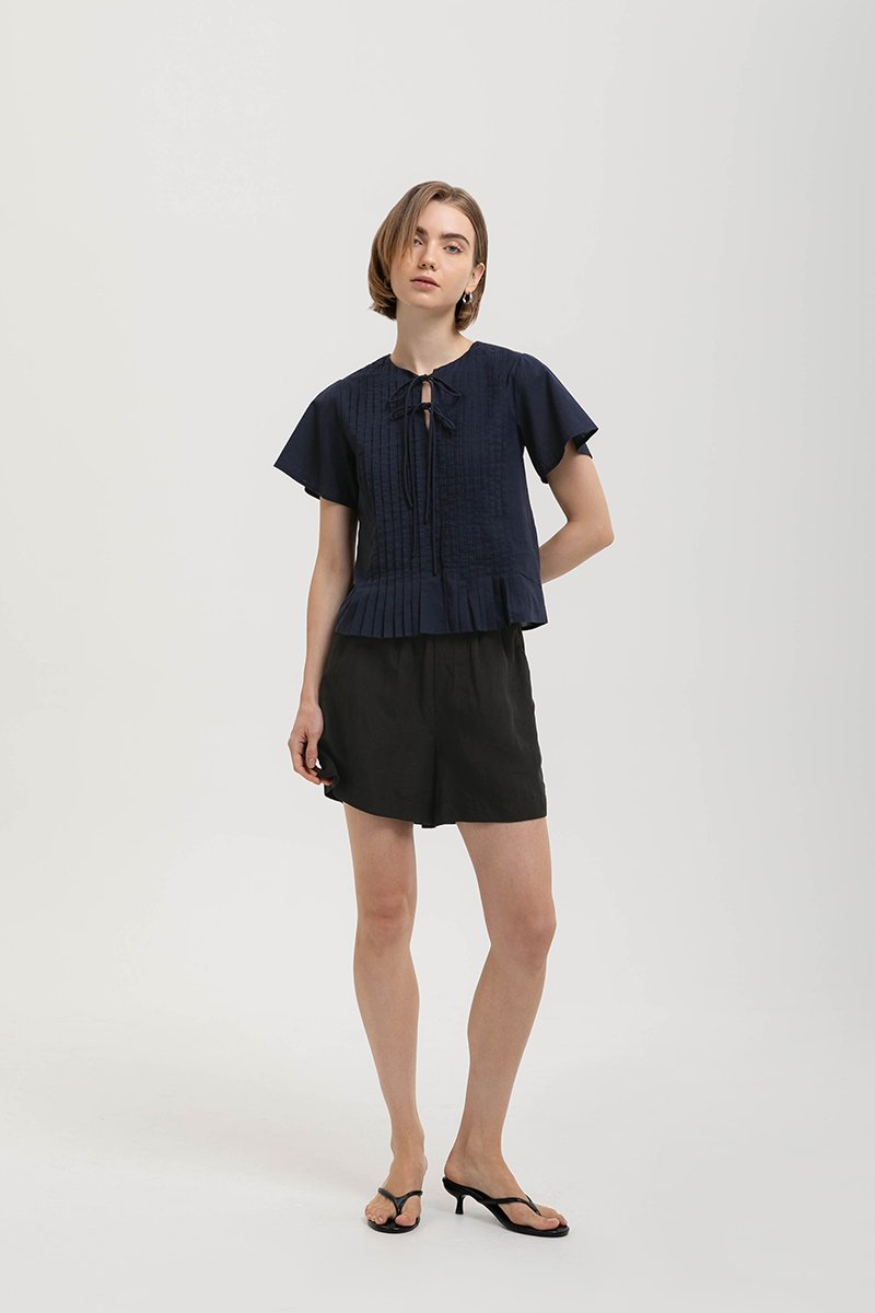KARISSA PLEATED FLUTTER SLEEVE TOP