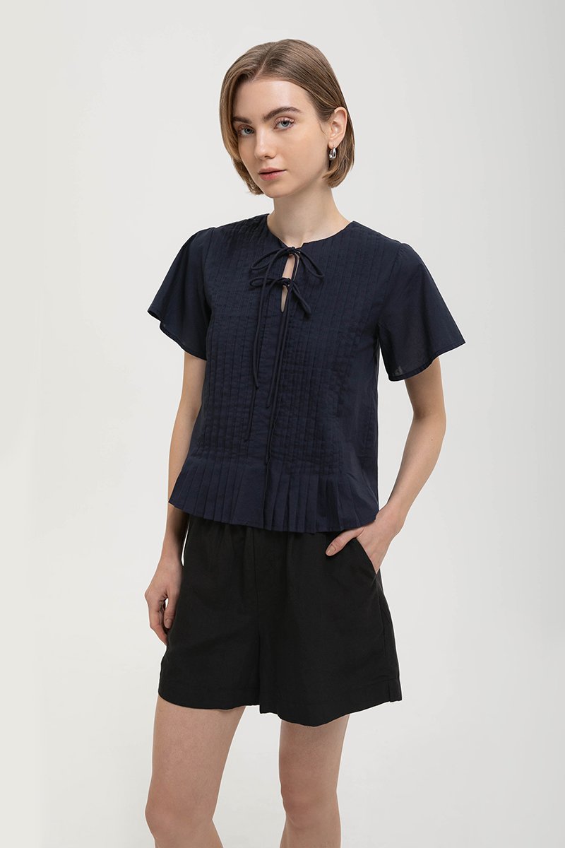 KARISSA PLEATED FLUTTER SLEEVE TOP
