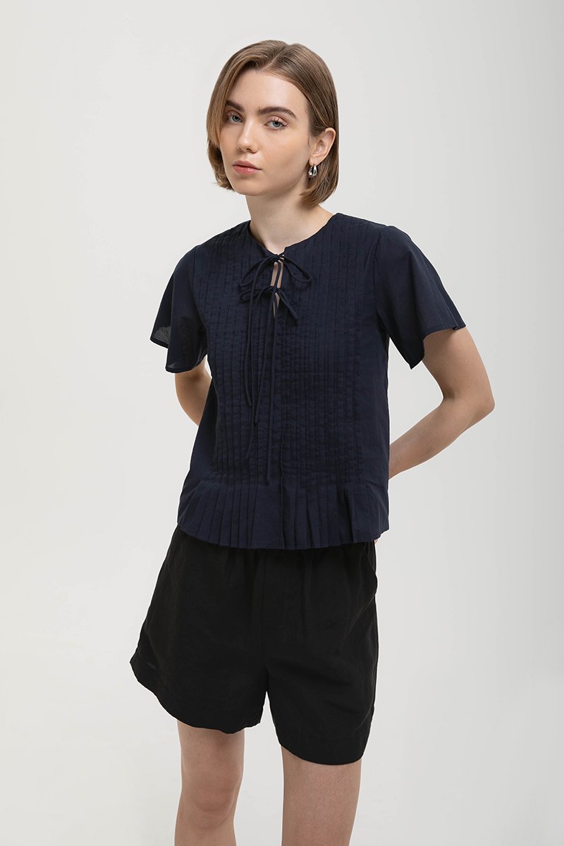 KARISSA PLEATED FLUTTER SLEEVE TOP