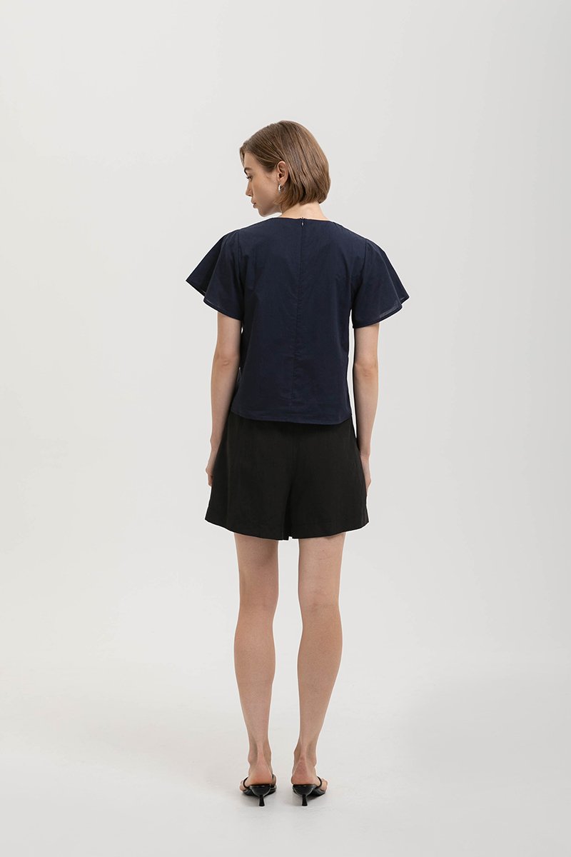 KARISSA PLEATED FLUTTER SLEEVE TOP