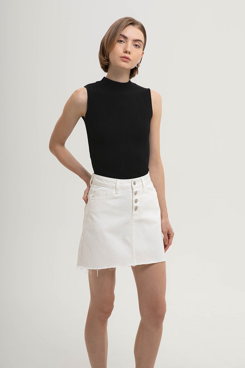 DAPHNE RAW HEM MINI DENIM SKIRT