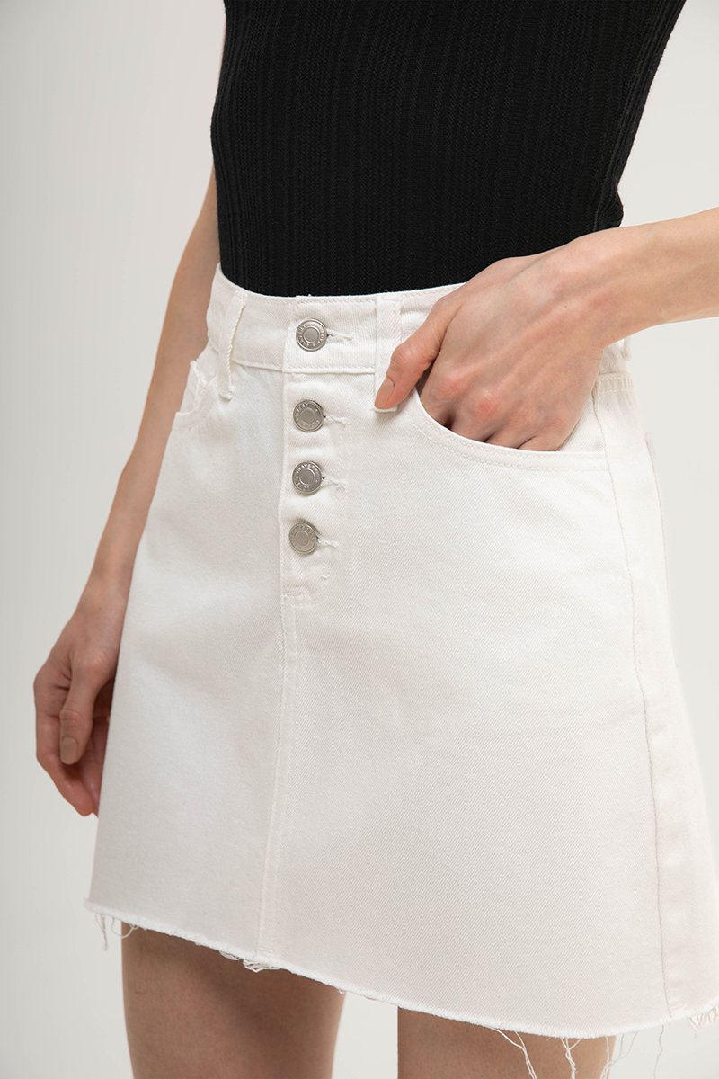 DAPHNE RAW HEM MINI DENIM SKIRT