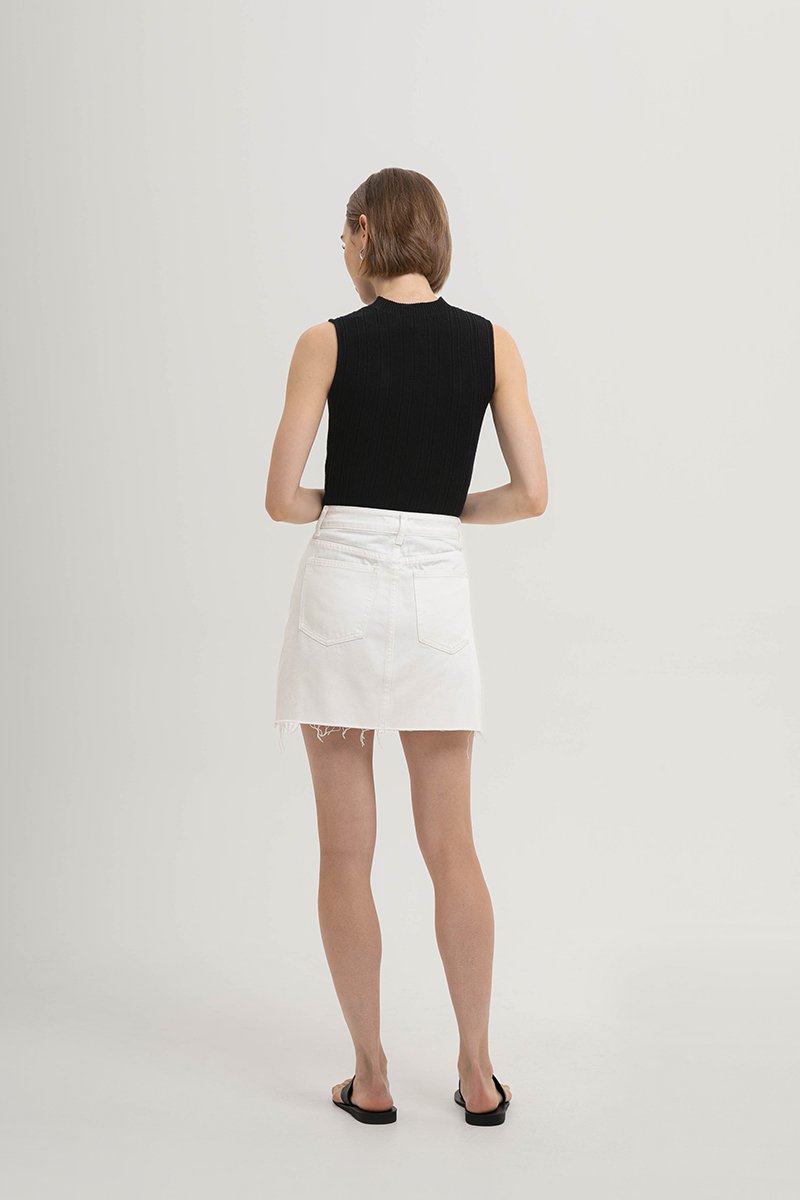 DAPHNE RAW HEM MINI DENIM SKIRT