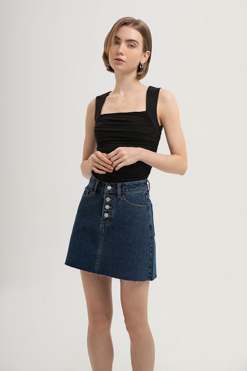 DAPHNE RAW HEM MINI DENIM SKIRT
