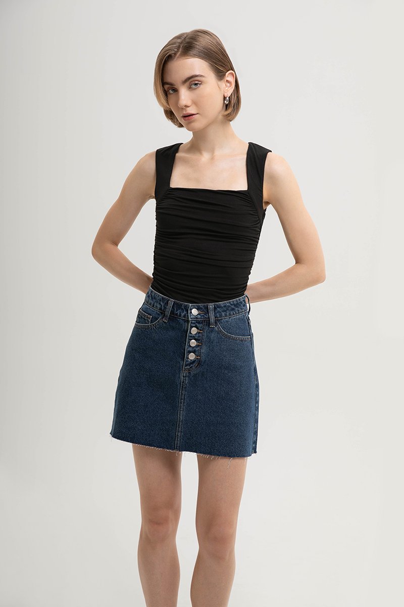DAPHNE RAW HEM MINI DENIM SKIRT