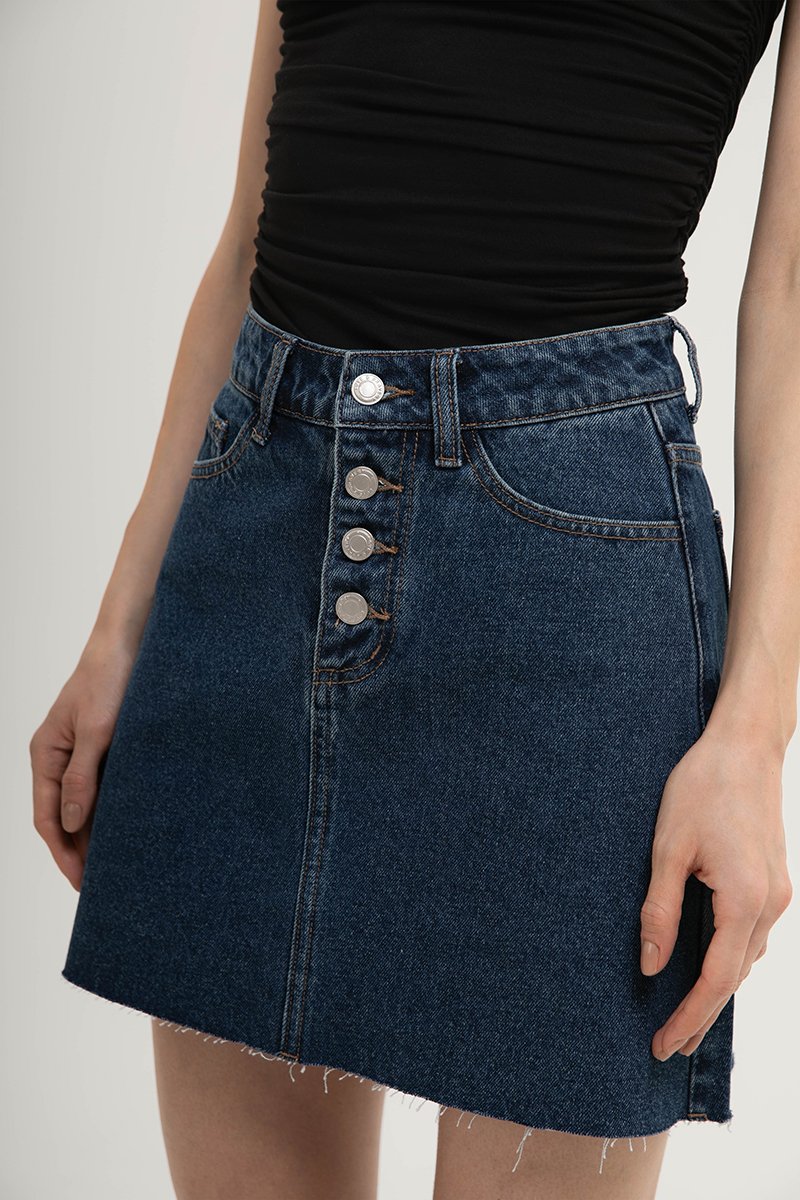 DAPHNE RAW HEM MINI DENIM SKIRT