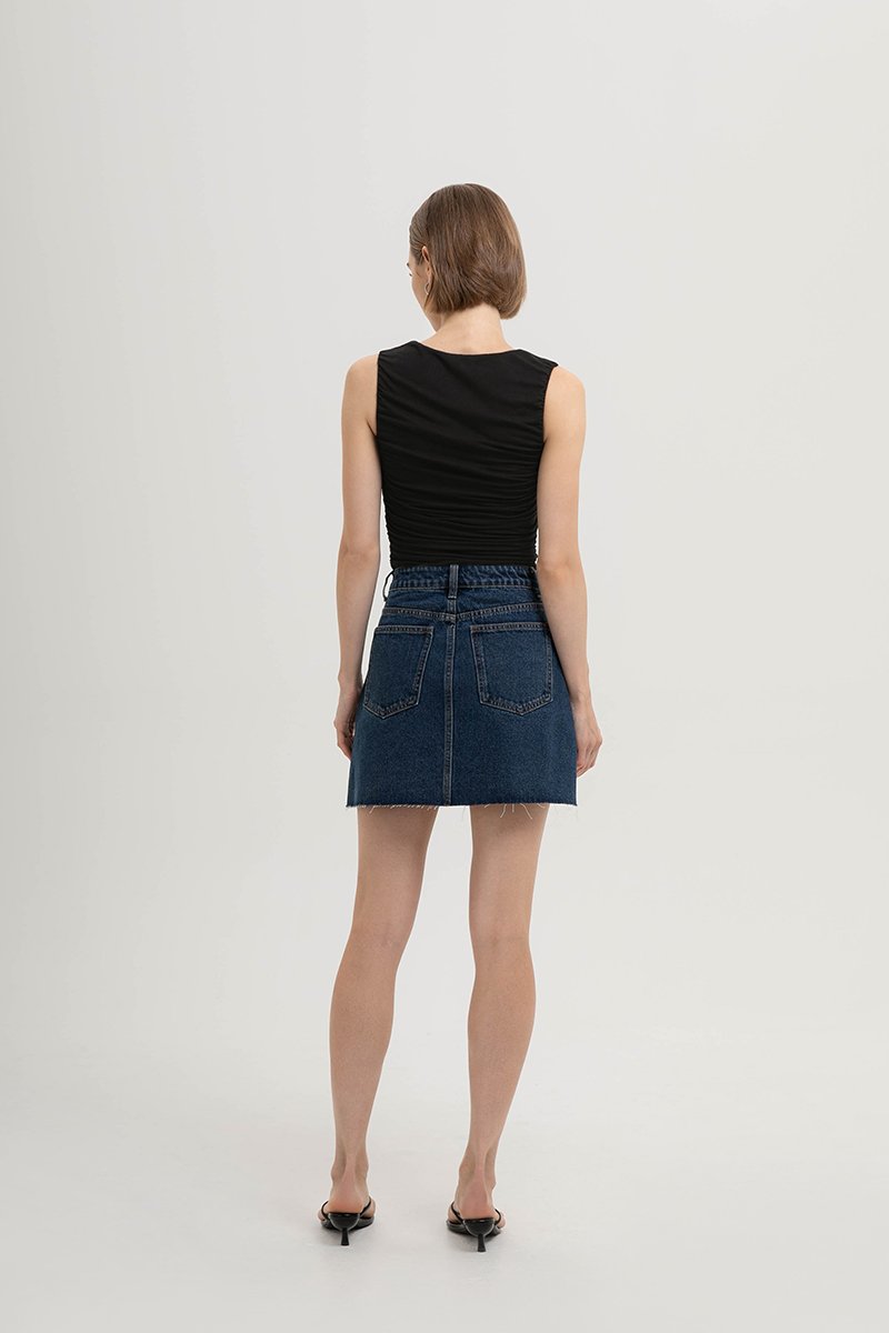 DAPHNE RAW HEM MINI DENIM SKIRT