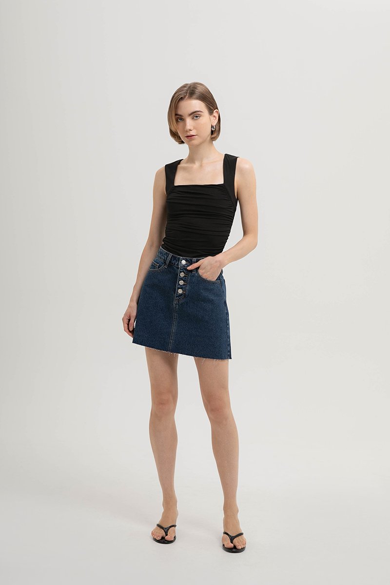 DAPHNE RAW HEM MINI DENIM SKIRT