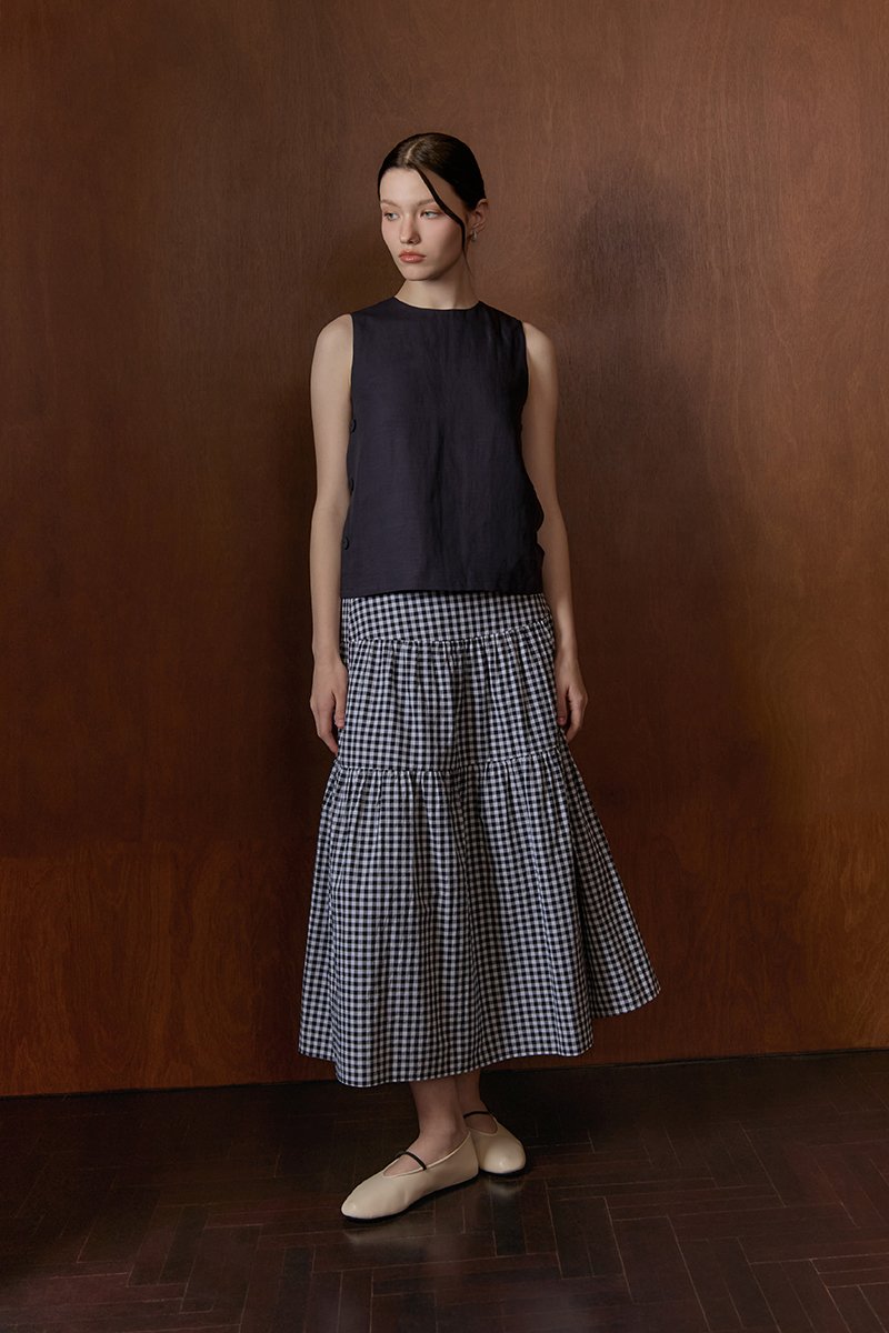 TARRA GINGHAM TIERED MIDI SKIRT