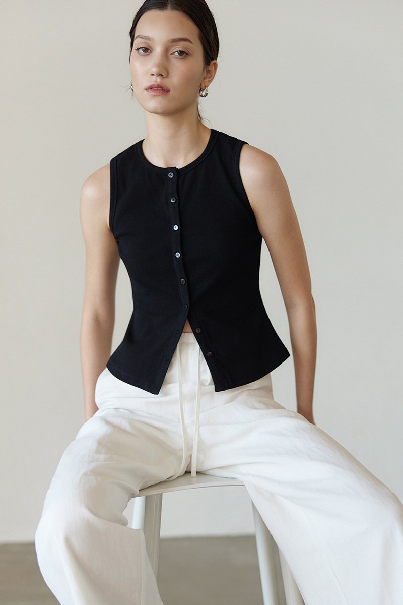 CLAIRE BUTTONDOWN RIBBED TANK TOP