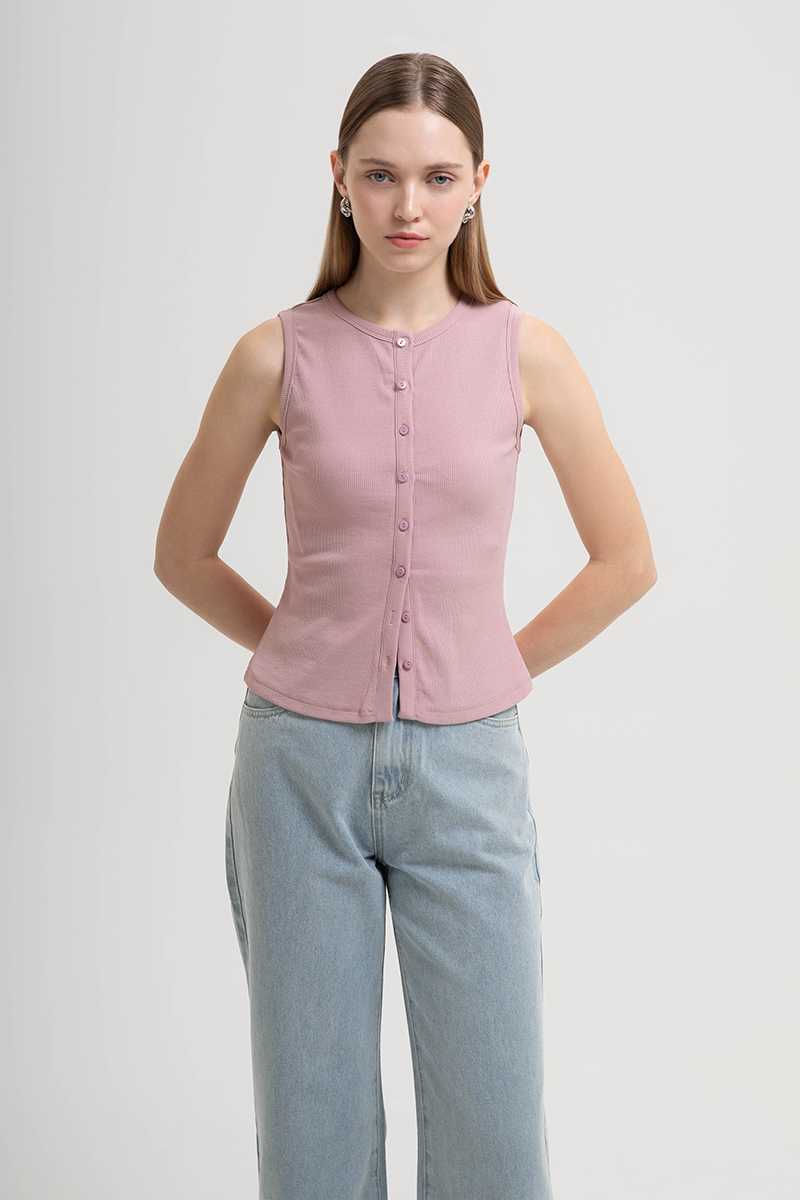 Claire Buttondown Ribbed Tank Top