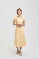 JOLINA PUFF SLEEVES BIAS LINEN DRESS