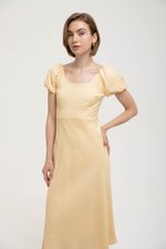 JOLINA PUFF SLEEVES BIAS LINEN DRESS