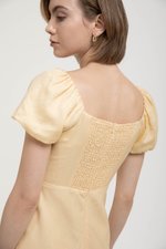JOLINA PUFF SLEEVES BIAS LINEN DRESS