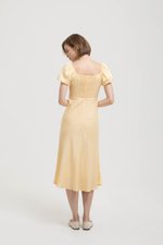 JOLINA PUFF SLEEVES BIAS LINEN DRESS