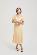 JOLINA PUFF SLEEVES BIAS LINEN DRESS