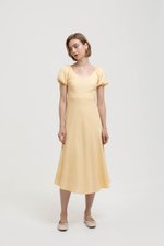 JOLINA PUFF SLEEVES BIAS LINEN DRESS