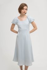 JOLINA PUFF SLEEVES BIAS LINEN DRESS