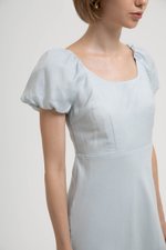 JOLINA PUFF SLEEVES BIAS LINEN DRESS