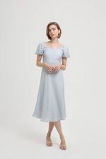 JOLINA PUFF SLEEVES BIAS LINEN DRESS