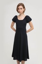 JOLINA PUFF SLEEVES BIAS LINEN DRESS